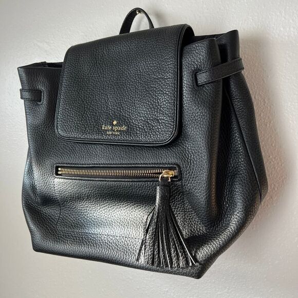 Kate Spade Black Leather Backpack Chester Street Kacy Genuine Pebbled Purse - Picture 2 of 10
